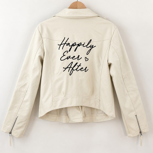 Db Studio Jackets & Blazers - DB Studio Bridal Biker MotoJacket Women XL Ivory Faux Leather Happily Ever After
